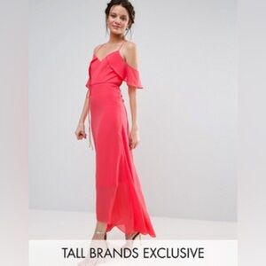 ASOS True Decadence Tall Flared Sleeve Maxi Dress Size 8 Coral